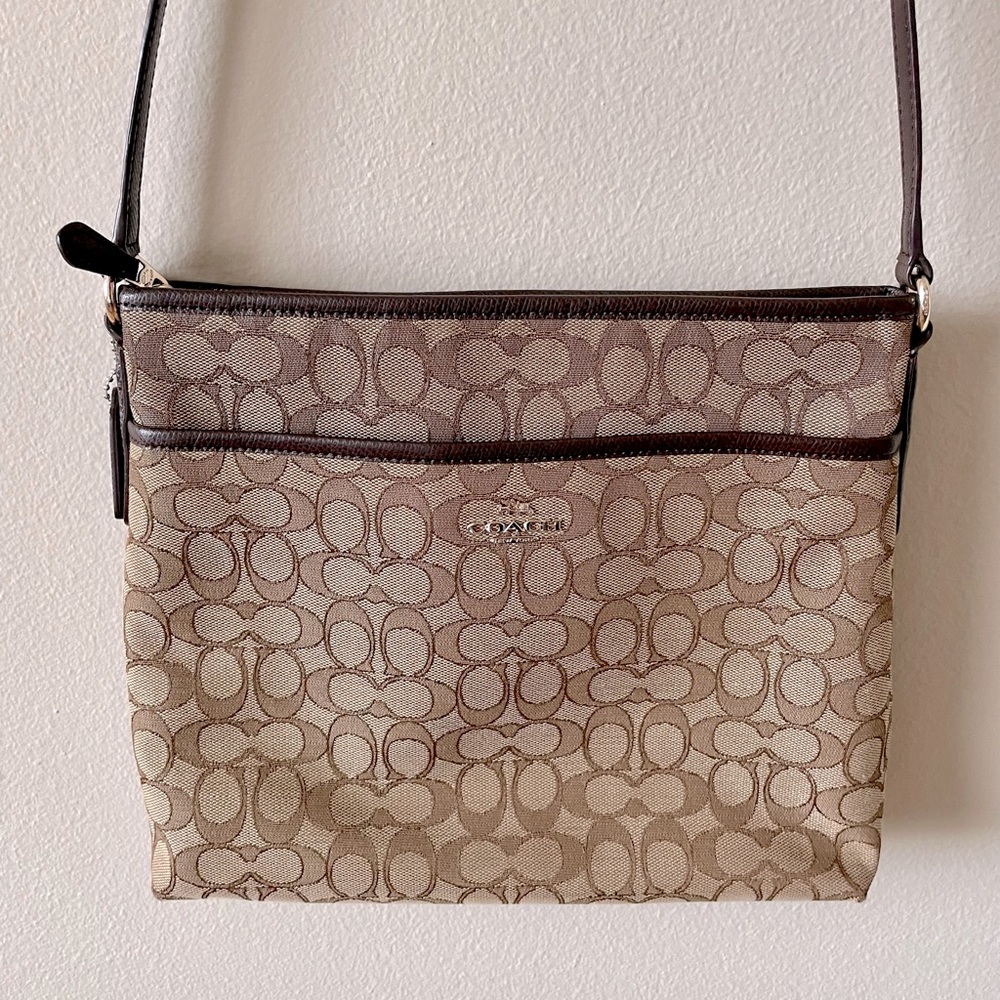 Coach Signature File Crossbody in Brown Tan Print
